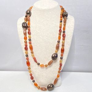 Opera Necklace Brown Multi-Shape Multi-Size Beaded Autumn Colors